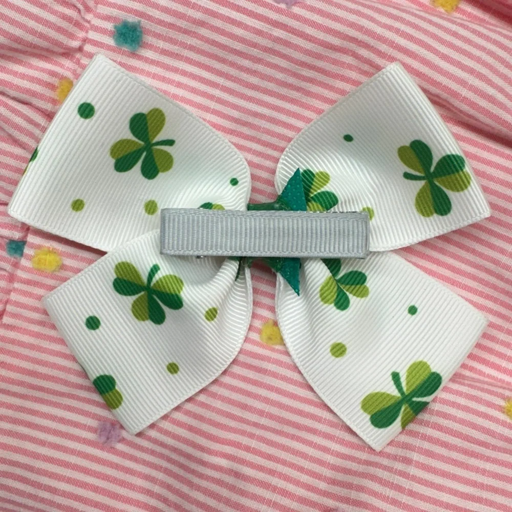 St. Patrick’s Day Green and White Clover Hair Bow